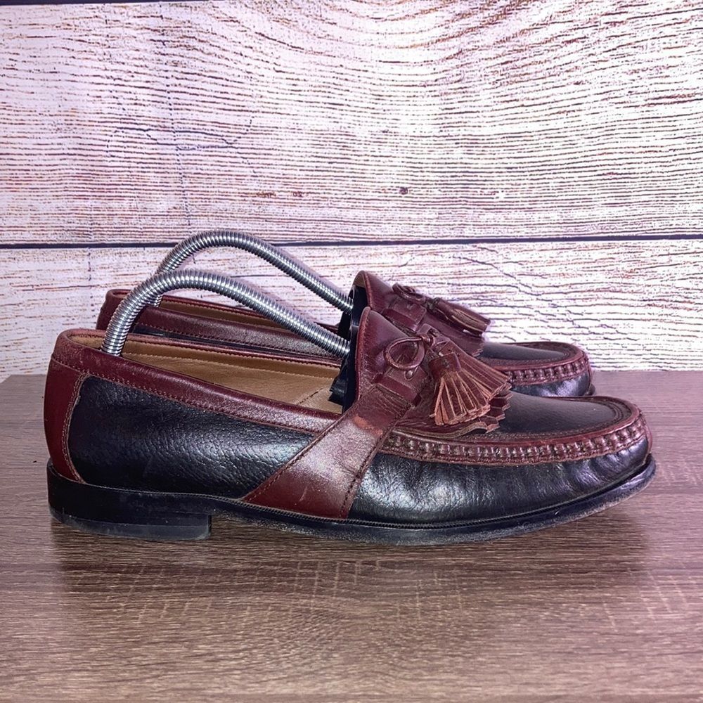 Mens Johnston & Murphy Aragon II Kiltie Tassel Black Smooth/Antique Mahogany 9.5